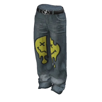 Denim Y2k Jeans Drippy Smiley Face