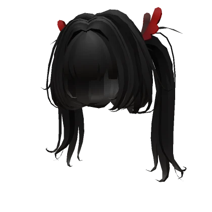 Twintails - Black Hair With Red WIngs Bow