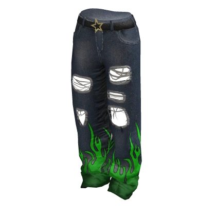 Y2k Flames Jeans Green