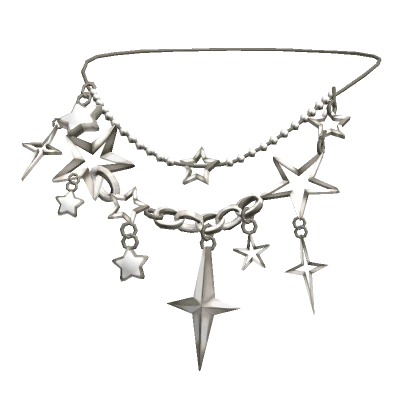 Y2k Silver Star Necklace w Pearls