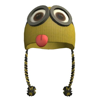  yellow minion beanie tongue sticking out