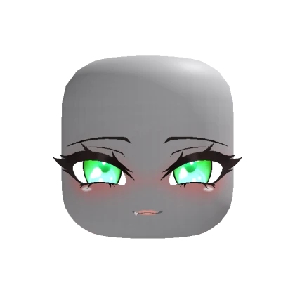 Chibi Blushing Cute Snaggle Tooth Cat Face - Green