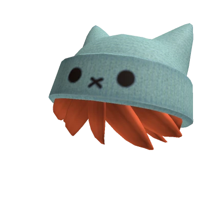 Short Ginger Hair With Cute Cat Blue Beanie