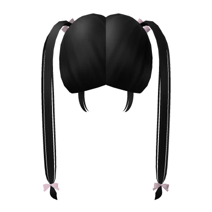 cute pink bow black long pigtails 