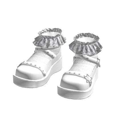 Cute Kawai White Ruffled White Socks Shoes