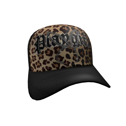 2000s Rhinestone Bunny Cap (Black and Cheetah)