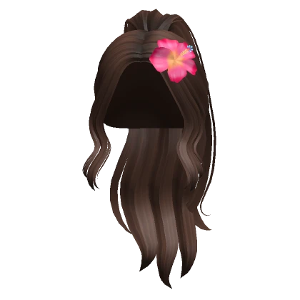 Wavy Summer Ponytail w/ Hibiscus (Brown)