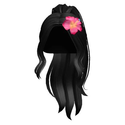 Wavy Summer Ponytail w/ Hibiscus (Black)