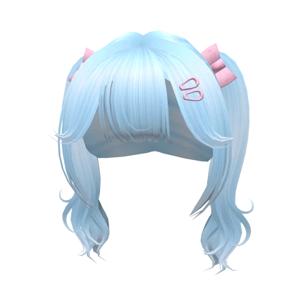 blue kawaii dolly messy pigtails w bow clips ☆