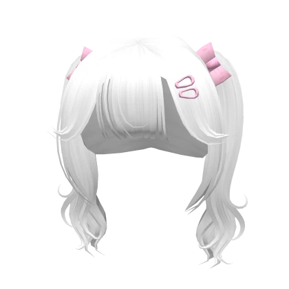 white kawaii dolly messy pigtails w bow clips ☆