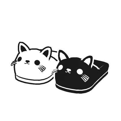 Black and White Cartoony Kitty Cat Slippers