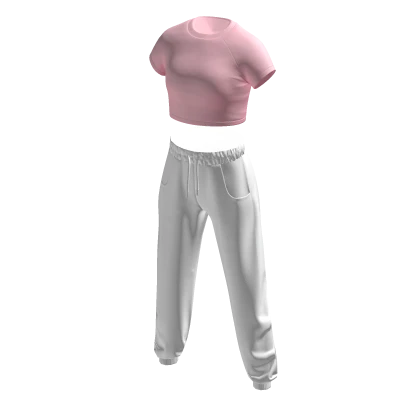 Sweatpants w/ Crop Top White & Pink