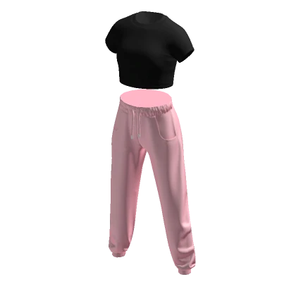 Sweatpants w/ Crop Top Pink & Black