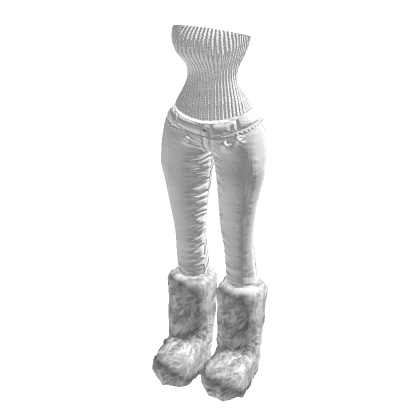 Y2K White Outfit Chain Fuzzy Boots