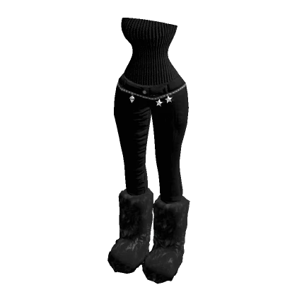 Y2K Black Outfit Chain Fuzzy Boots