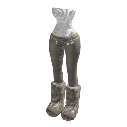 Y2K Beige Outfit Chain Fuzzy Boots