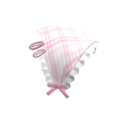 Pink Plaid lace Bandana HeadScarf with hairclips