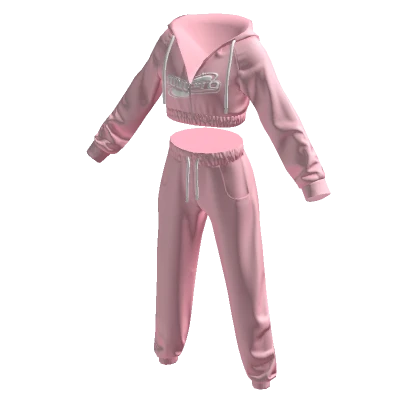 NINET9 Cropped Tracksuit Pink & White