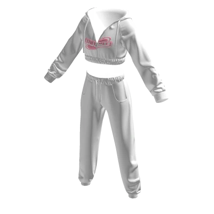 NINET9 Cropped Tracksuit White & Pink