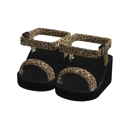 Leopard Print Sandals Glossy Wedge 3.0