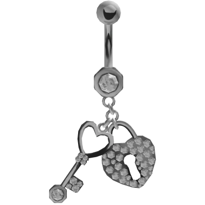 Silver Lock and Key Rhinestone Belly Piercing