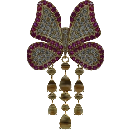 Gold & Hot Pink Butterfly Gemstone Jeweled Tikka
