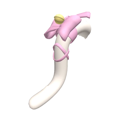 White Fluffy Cat Tail w/ Pink Bow