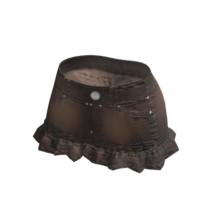 Y2K Brown Denim Ruffled Miniskirt 