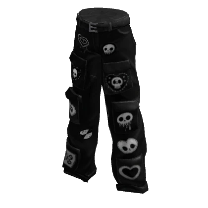 ☠ Black Doodled Kawaii Emo Cargo