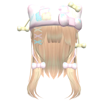 blonde layered hair w kawai patchwork kitty hat