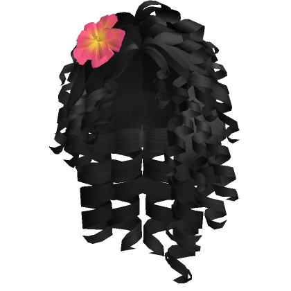 Summer Curly Hair with Flower (Black)