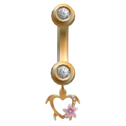 Pink Flower Tropical Turtle Gold Belly Ring