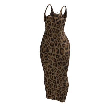 Leopard Slim Silky Dress w/ Bow