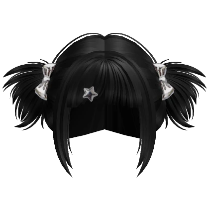 Messy Short Pigtails w Bangs (Black)