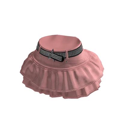 Pink Denim Ruffle Skirt w Studded Belt