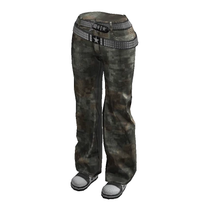 Camo Y2K Jeans w Studded Belt