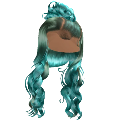 Aquamarine Voluminous Curly Bun'd Side Part