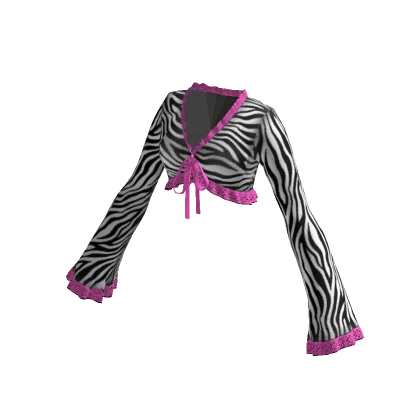 Gyaru Zebra Print Ruffle Crop Top Long Sleeves