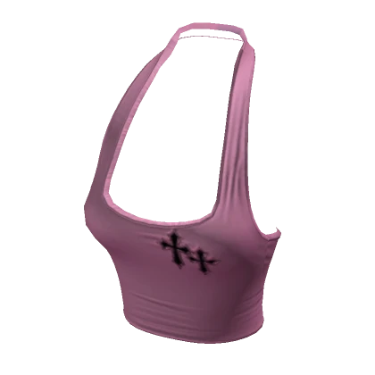 Pink Y2K Urban Crosses Gothic Halter Crop Top