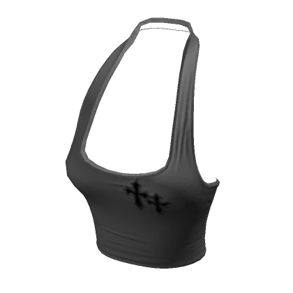 Metal Grey Y2K Urban Cross Gothic Halter Crop Top