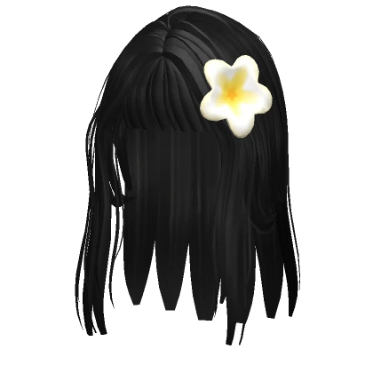 ♡ black straight tropical flower summer hair