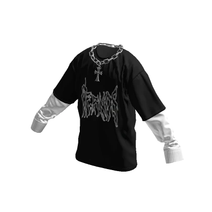 Eternos Outline Y2K Layered Shirt w/ Cross Chain