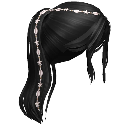 Beachy Flowy Ponytail w/ Shell Charms (Black)