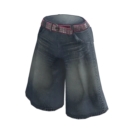 Y2K Jorts w Pink Studded Belt