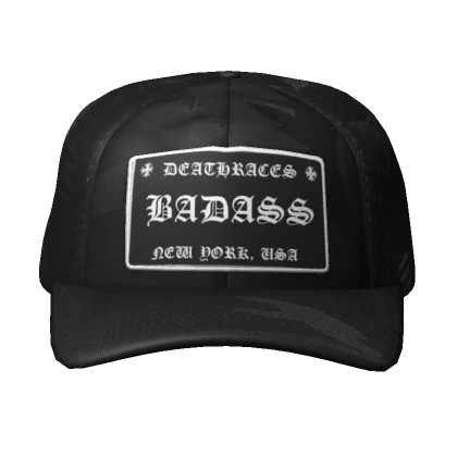 Black Camo Badass Chrome Trucker Cap (Sideways)