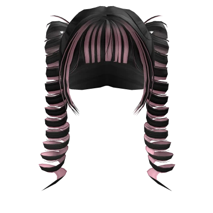 Long Curly Pigtails Pastel Pink & Black Cute