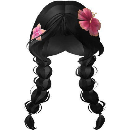 ♡ black summer braids with tropical flower