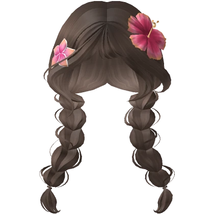 ♡ brown summer braids with tropical flower