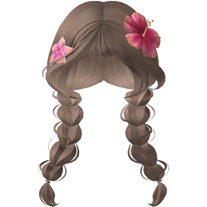 ♡ milktea brown summer braids with tropical flower