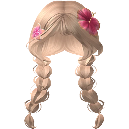 ♡ blonde summer braids with tropical flower